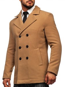 Men's Double-breasted Winter Coat with High Collar Camel Bolf 8078