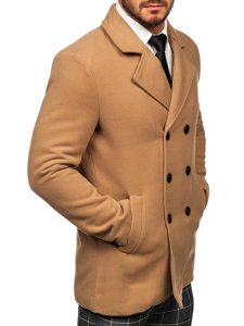 Men's Double-breasted Winter Coat with High Collar Camel Bolf 8078