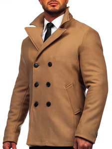 Men's Double-breasted Winter Coat with High Collar Camel Bolf 8801