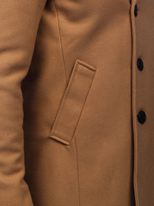 Men's Double-breasted Winter Coat with High Collar Camel Bolf 8801