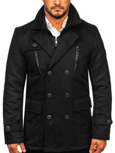 Men's Double-breasted Winter Coat with Warm Stand Up Collar Black Bolf M3143