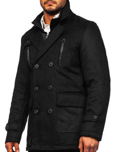 Men's Double-breasted Winter Coat with Warm Stand Up Collar Black Bolf M3143