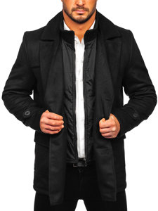 Men's Double-breasted Winter Coat with Warm Stand Up Collar Black Bolf M3143