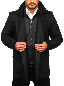 Men's Double-breasted Winter Coat with Warm Stand Up Collar Black Bolf M3143