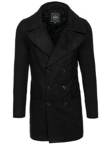 Men's Double-breasted Winter Coat with a High Collar Black Bolf 1048