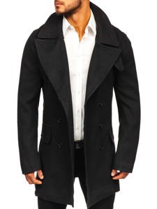 Men's Double-breasted Winter Coat with a High Collar Black Bolf 1048