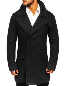 Men's Double-breasted Winter Coat with a High Collar Black Bolf 1048