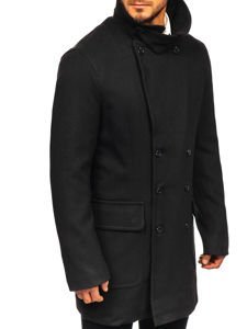 Men's Double-breasted Winter Coat with a High Collar Black Bolf 1048