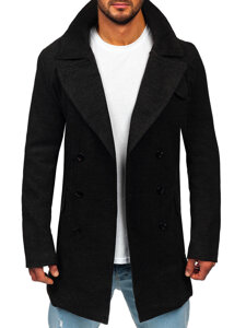 Men’s Double-breasted Winter Coat with high collar Black Bolf 1048A