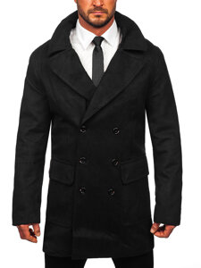 Men's Double-breasted Winter Coat with high collar Black Bolf 1048C