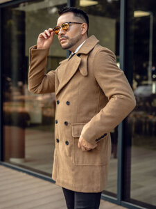 Men’s Double-breasted Winter Coat with high collar Camel Bolf 1048A2