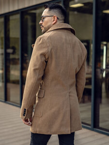 Men’s Double-breasted Winter Coat with high collar Camel Bolf 1048A2