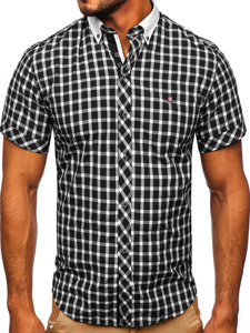 Men's Elegant Checked Short Sleeve Shirt Black Bolf 5531