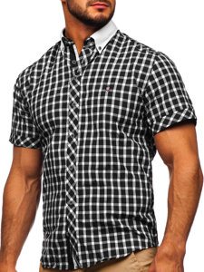 Men's Elegant Checked Short Sleeve Shirt Black Bolf 5531