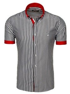 Men's Elegant Checked Short Sleeve Shirt Grey Bolf 4501