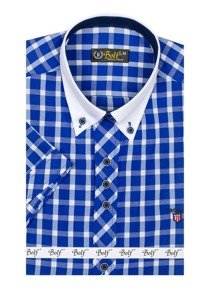 Men's Elegant Checked Short Sleeve Shirt Royal Blue Bolf 5531