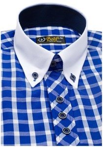 Men's Elegant Checked Short Sleeve Shirt Royal Blue Bolf 5531