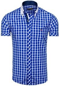 Men's Elegant Checked Short Sleeve Shirt Royal Blue Bolf 5531