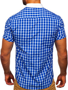 Men's Elegant Checked Short Sleeve Shirt Royal Blue Bolf 5531