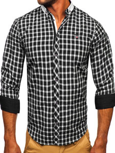 Men's Elegant Checkered Long Sleeve Shirt Black Bolf 5737-1