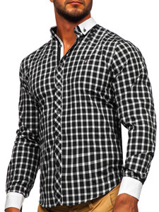 Men's Elegant Checkered Long Sleeve Shirt Black Bolf 5737-1