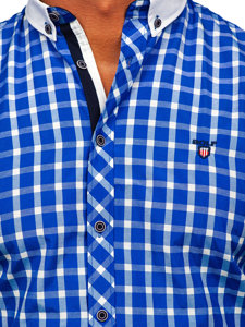 Men's Elegant Checkered Long Sleeve Shirt Cobalt Bolf 5737-1