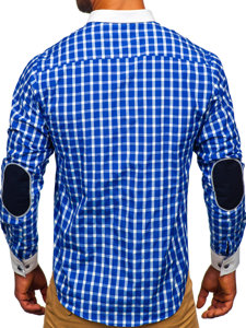 Men's Elegant Checkered Long Sleeve Shirt Cobalt Bolf 5737-1