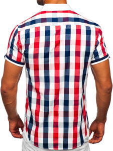 Men's Elegant Checkered Short Sleeve Shirt Red Bolf 8901