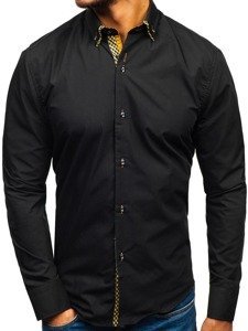 Men's Elegant Long Sleeve Shirt Black-Brown Bolf 4708