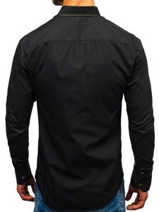 Men's Elegant Long Sleeve Shirt Black-Brown Bolf 4708