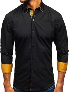 Men's Elegant Long Sleeve Shirt Black-Brown Bolf 4708