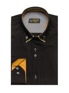 Men's Elegant Long Sleeve Shirt Black-Brown Bolf 4708