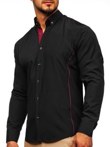 Men's Elegant Long Sleeve Shirt Black-Claret Bolf 5722-1