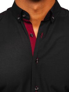 Men's Elegant Long Sleeve Shirt Black-Claret Bolf 5722-1