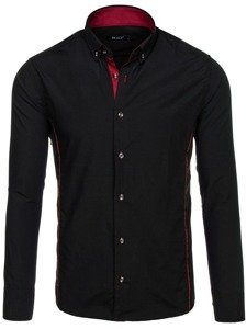 Men's Elegant Long Sleeve Shirt Black-Claret Bolf 5722-1