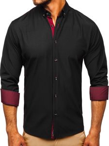 Men's Elegant Long Sleeve Shirt Black-Claret Bolf 5722-1