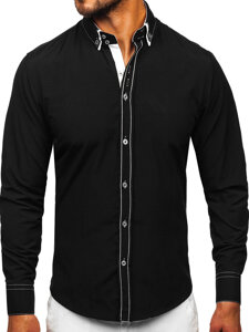 Men’s Elegant Long Sleeve Shirt Black-White Bolf 3703