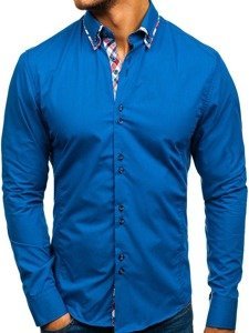 Men's Elegant Long Sleeve Shirt Blue Bolf 4704-1