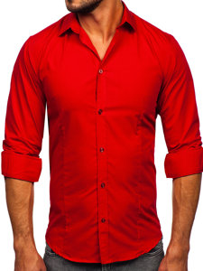 Men's Elegant Long Sleeve Shirt Dark Red Bolf 1703