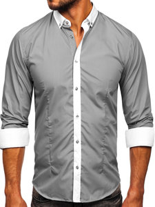 Men's Elegant Long Sleeve Shirt Grey Bolf 21750