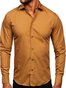 Men's Elegant Long Sleeve Shirt Light Brown Bolf 1703