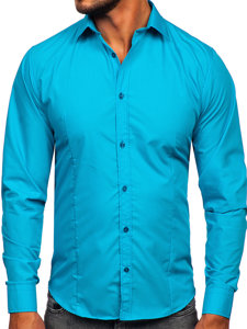 Men's Elegant Long Sleeve Shirt Light Turquoise Bolf 1703