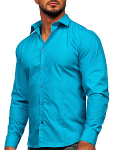 Men's Elegant Long Sleeve Shirt Light Turquoise Bolf 1703