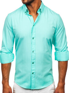 Men's Elegant Long Sleeve Shirt Light Turquoise Bolf 5821-1