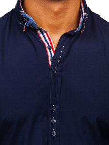 Men’s Elegant Long Sleeve Shirt Navy Blue Bolf 0926