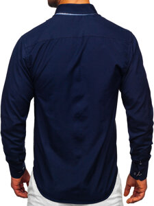 Men’s Elegant Long Sleeve Shirt Navy Blue Bolf 0926