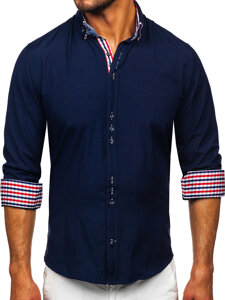 Men’s Elegant Long Sleeve Shirt Navy Blue Bolf 0926