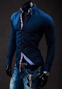 Men’s Elegant Long Sleeve Shirt Navy Blue Bolf 0926A