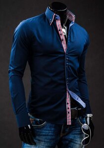 Men’s Elegant Long Sleeve Shirt Navy Blue Bolf 0926A