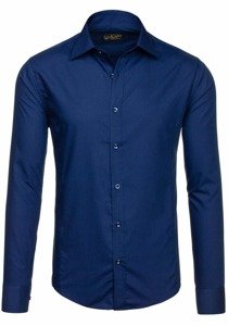 Men's Elegant Long Sleeve Shirt Navy Blue Bolf 1703